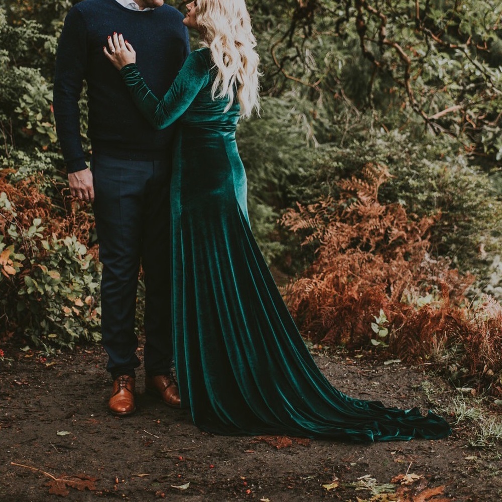 Green gown with draping tail size 2